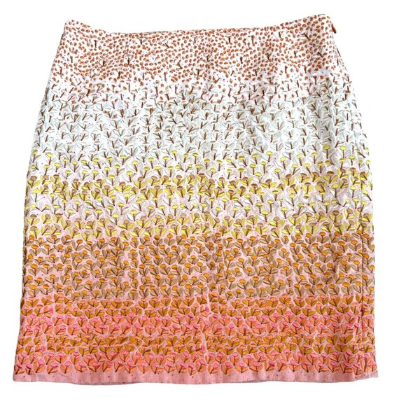 Anthropologie HD in Paris Embroidered 100% Linen Skirt Lined Ombre Mini Size 2 - Picture 1 of 9